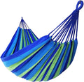 GOCAN Brazilian Double Hammock 2 Person Extra Large Canvas 250x160cm Total Length 350cm Load 500lb Cotton Hammock for Garden Outdoor and Indoor Blue/Green(98 * 65'')