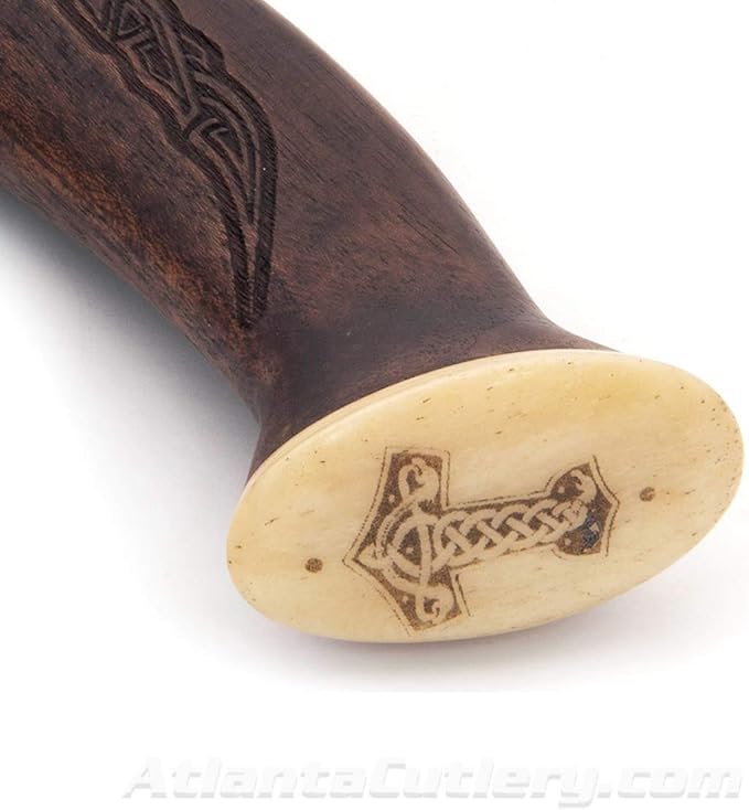 Windlass Viking Hunting Thane Hand Forged Steel Blade Norse Engraved Axe with Leather Belt Sheath and Bone Butt Cap - Throwing Tomahawk