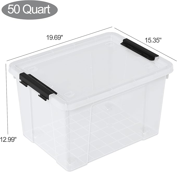 50 Quart Plastic Storage Container with Wheels Clear Large Storage Bin 4 Packs