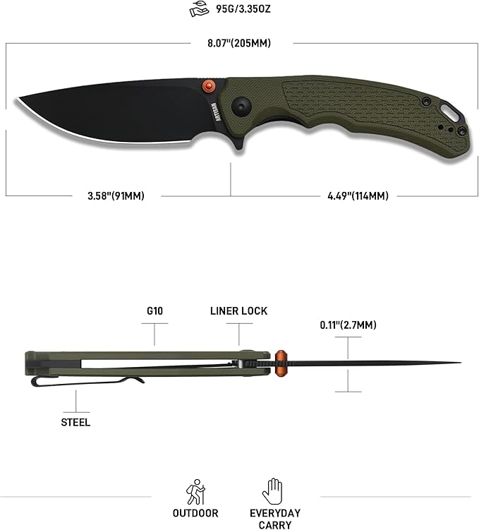 ARTISANCUTLERY Tradition V2 Folding Pocket Knife with 3.58'' AR-RPM9 Steel Blade EDC Knife with G10 Handle for Camping Hiking Survival(1702M Green)