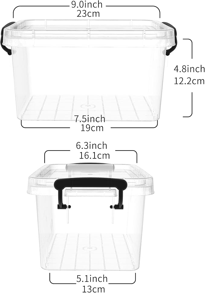 Plastic Storage Boxes Small Storage Box with Lids No-Frills Stackable Clear 3L- 12 Pack