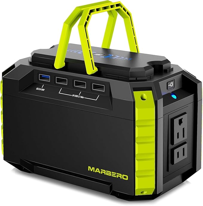 MARBERO Portable Power Station 150Wh Camping Solar Generator Laptop Charger Power Bank with AC Outlet 110V 150W Peak with 4*USB 4*DC Ports LED Flashlights for CPAP Home Camping Hurricane Emergency
