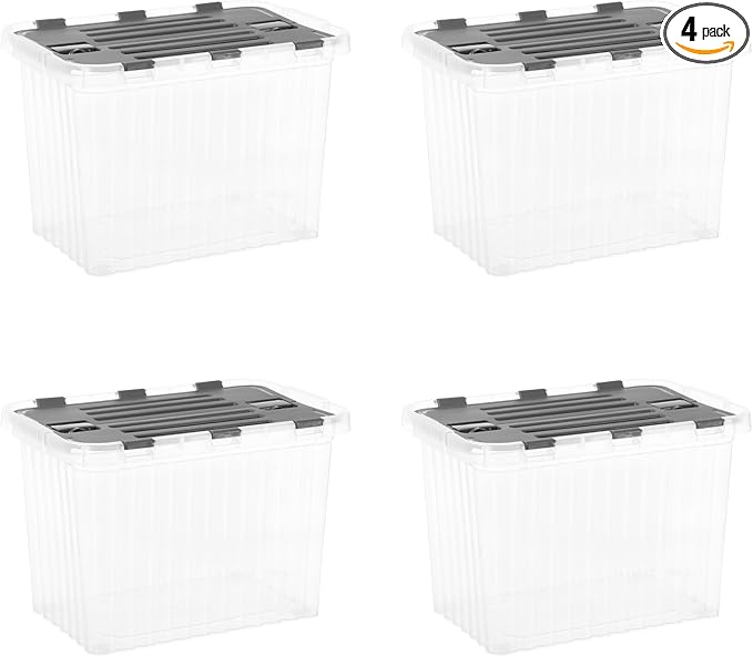 Superio Clear Storage Container with Lid Hinged Lid Storage Tote Organizer Box for Closet Home Dorm (4 Pack) 17 Quart