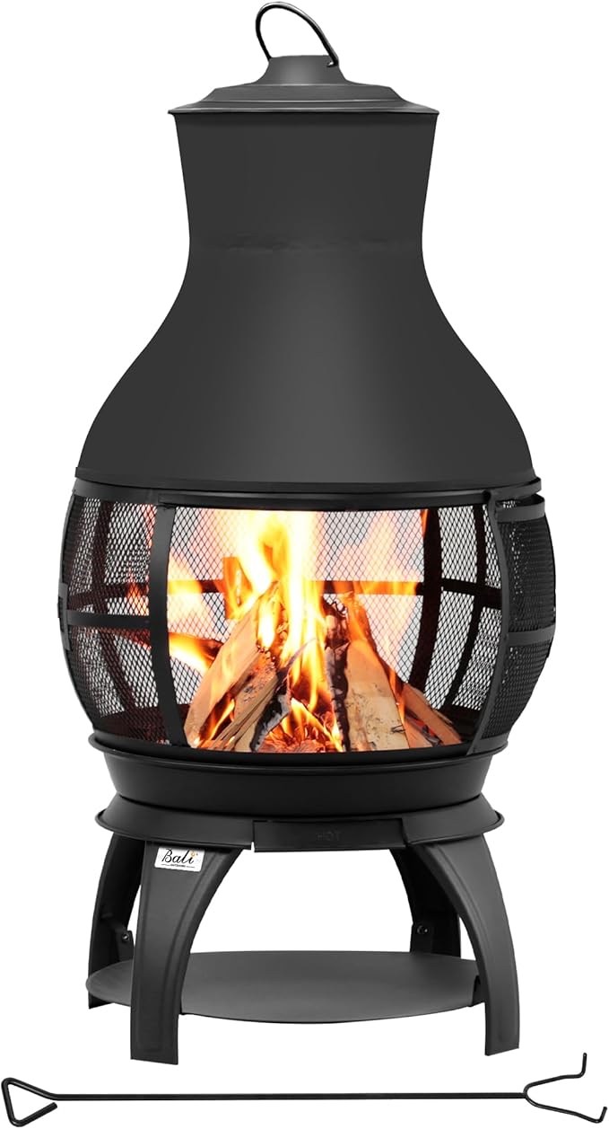 BALI OUTDOORS Fire Pit Wood Burning Chiminea Outside Fireplace Patio Small Firepit Size 17.7 W x 35.6 H Brown-Black