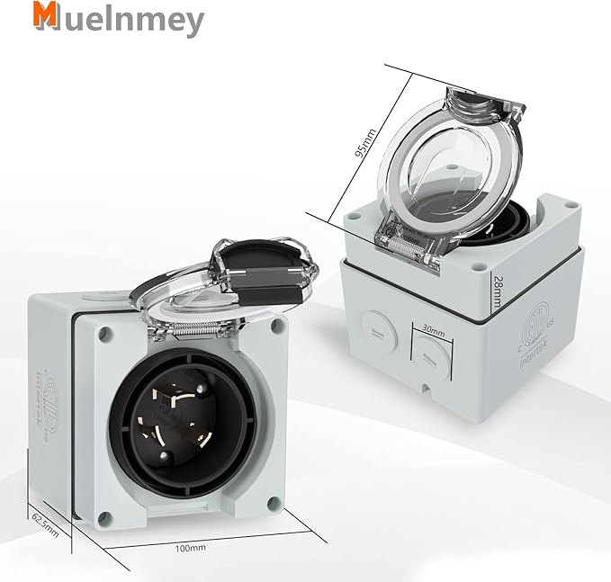 30Amp Generator Power Inlet Box NEMA L6-30P Box 250 Volt Male Plug Outdoor dustproof and Weatherproof for Generators Welding Machinesetc.ETL Listed.