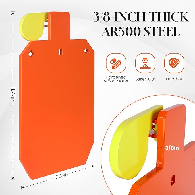 AR500 3/8 inch Hostage Reactive Shooting Targets 12'' x 7 Thick Steel Target Stand System with 2x4 Target Stand Kit(Orange)