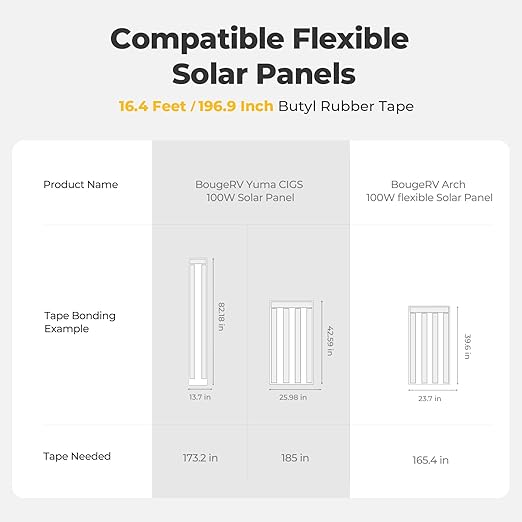 BougeRV Flexible Solar Panel Waterproof Butyl Rubber Tape for Yuma CIGS Thin-Film Arch Flexible Solar Panel 3.98''Width x 16.4 Feet Length