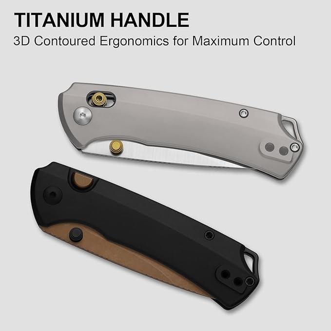 Kizer T1 BD EDC Pocket Knife 3.2Elmax Steel Drop Point Folding Knives with Titanium Handle Sunset Gold PVD&ampStonewashed Finish Thumb Stud Opener Button Liner Lock for Camping Hiking Ki3490.2B