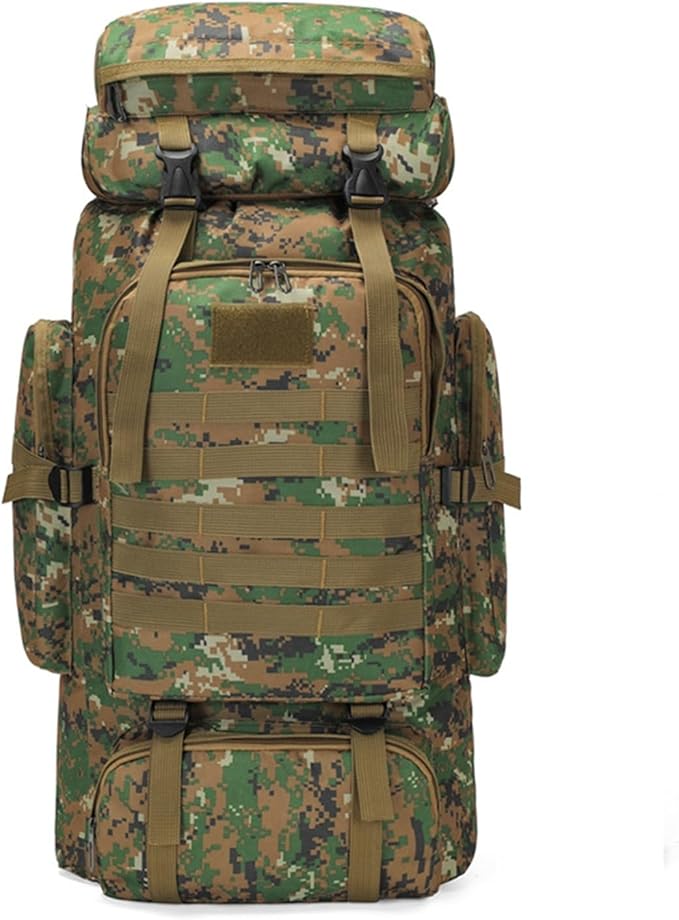 80L Tactical Backpack Camouflage Large Capacity Water-resistant Hiking Bag Outdoor Sports(Brown green)