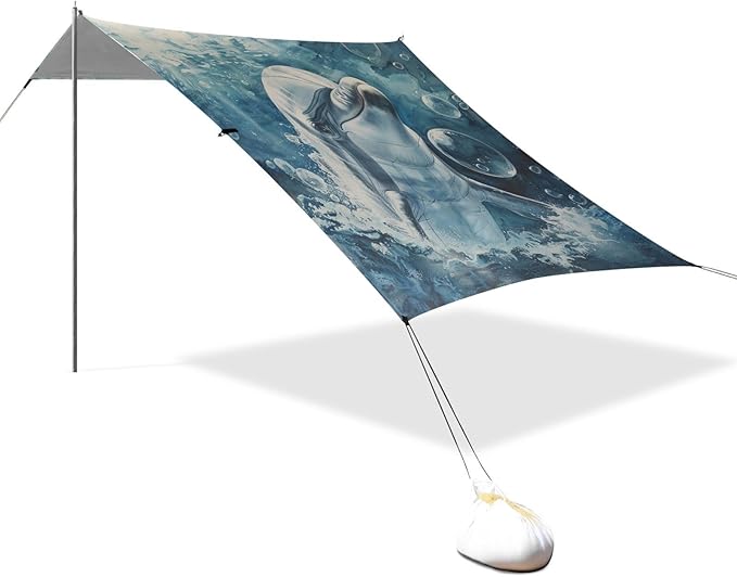 ALAZA Ocean Dolphin with Bubbles Beach Tent Sun Shelter Portable Canopy Sunshade for Outdoor Camping Picnics Backyard Fun 10x9 ft