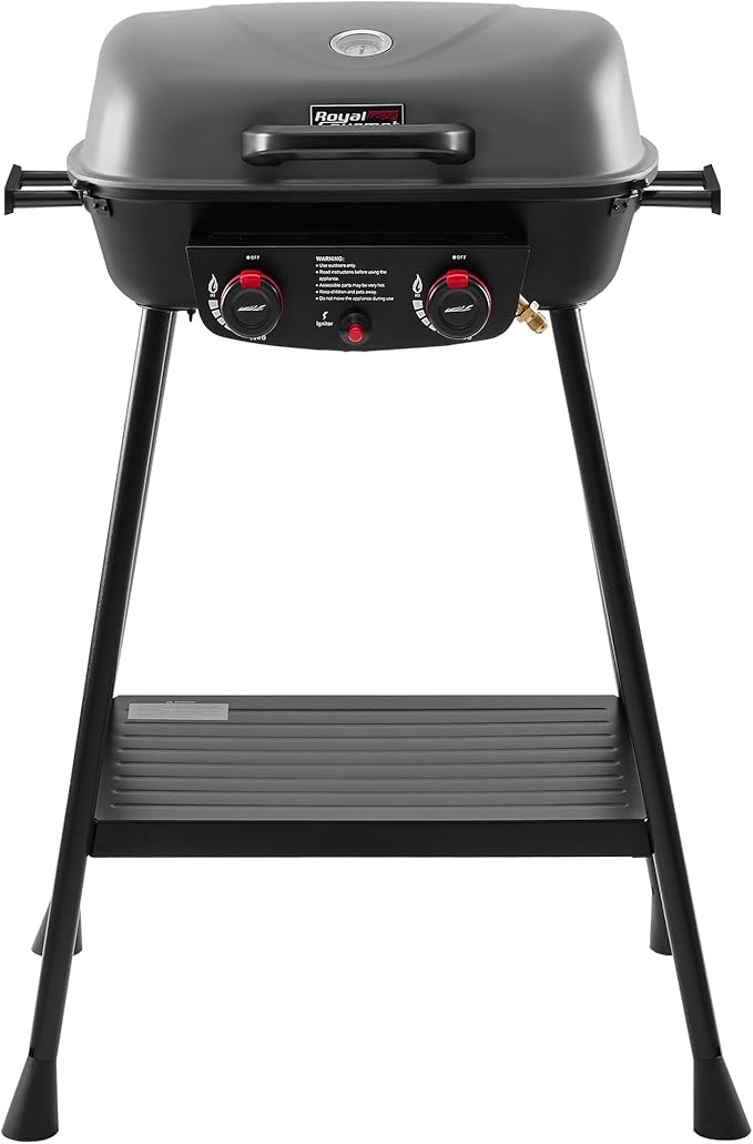 Royal Gourmet GT2003 Portable 2 Burner Propane Gas Grill with Stand and Warming Rack 2-in-1 Grill Griddle Combo with 17000 BTUs Output forCamping Tailgating Backyard Gray
