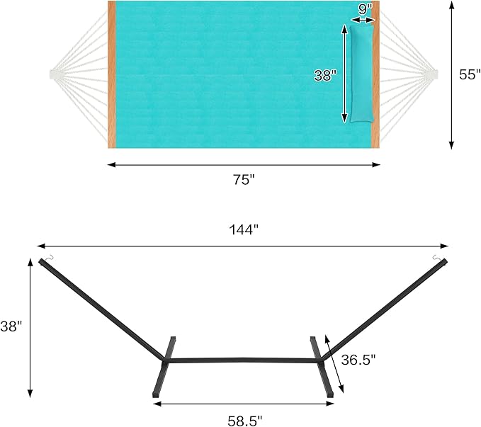 Homgava Two Person Hammock with Stand for Outside Heavy Duty Outdoor Patio Hammock with Portable Steel Stand Large Double Hammocks480lbs Capacity.(Aruba)