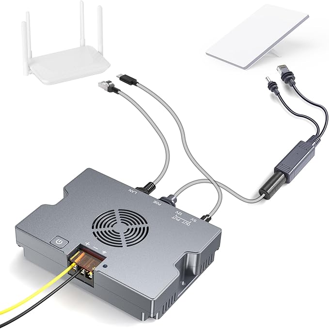 QUIDDITY Star Link Mini Poe Kit: 350W GigE &amp ESD Protection Star Link 12V Mini Adapter Splitter 9-36V DC Input 52V/6A DC for Star Link Mini/Gen 3 Dishy with Cooling Fan Star Link Internet Kit