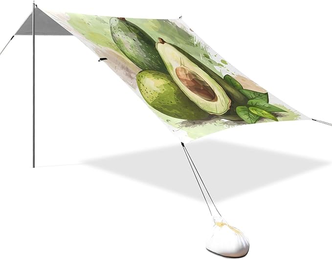 ALAZA Avocado Wateercolor Beach Tent Sun Shelter UPF50+ Protection Beach Shade Canopy w/ 4 Sandbags for Outdoor Camping Fishing Backyard Fun Picnic 10x9 ft