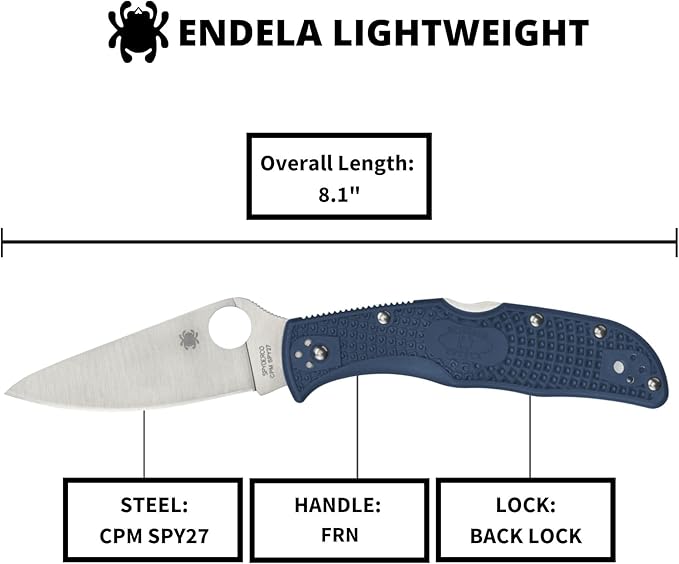 Spyderco Endela Lightweight Folding Pocket Knife with 3.4 CPM SPY27 Steel Blade and FRN Handle - EDC Knife for Men and Women Perfect for Hunting Tactical Camping Survival - PlainEdge - C243PCBL