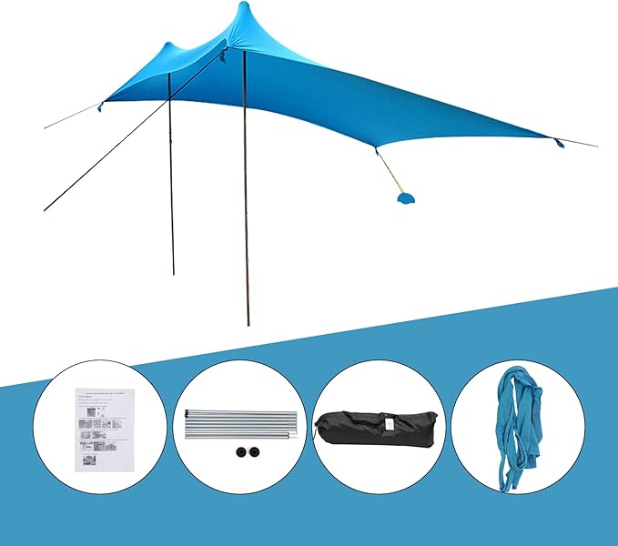Shade Tent 10x10ft Portable Sun Shelter for Camping Beach Backyard Easy Setup with Sandbags Storage Bag UV Protection for Outdoor Picnic Fishing