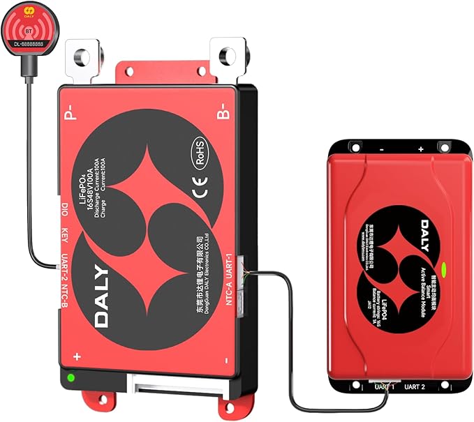 DALY BMS 48V 16S 100A Balance - 1A Active Cell Balancing BMS with Bluetooth Module for 48V LiFePO4 Battery Pack Golf Carts Electric Motors Solar Energy Power Systems