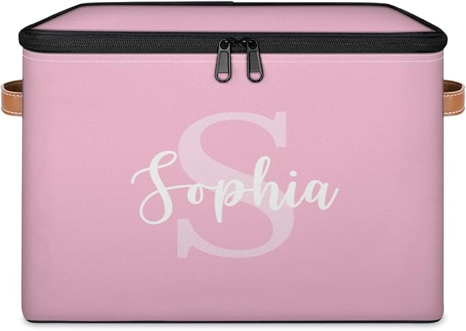 Personalized Closet-Storage-Bins with Lids HandleStackable Storage Bin for Under BedCube Collapsibl Basket Pink Baby-Keepsake-Box