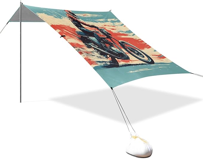 Cool Motorcycle Rider Beach Tent Sun Shelter Set UPF50+ UV Protection 10.5 x 9.19 FT Camping Shade Canopy with Sandbags Sand Anchors Carrying Bag and Others