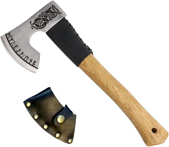 Camping Hatchet Wood Splitting Axe Chopping Kindling Forged Viking Axe Outdoor Bushcraft Tool with Sheath Handmade