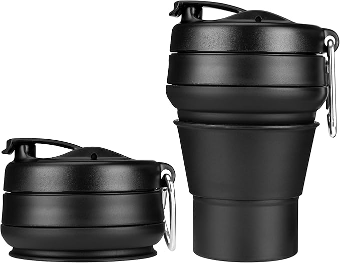 Collapsible Coffee Cup 2 Pack 16 OZ 480ml Silicone Travel Folding Cup Leak Proof BPA Free Portable Cup Travel mug with Lids for Camping hiking