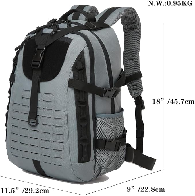 Military Tactical Backpack For Men Laser-Cut Molle Daypack 3 Day for HikingWorkingTravel (black grey)