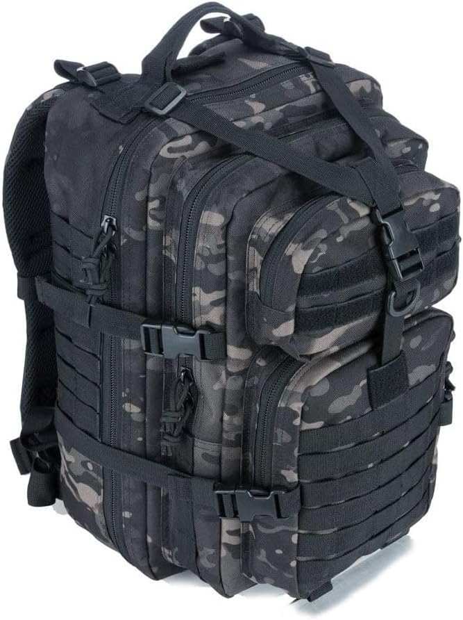REEBOW GEAR Military Tactical Backpack for Men Large 34L Army 3 Day Assault Pack Molle Bag Backpacks (34L Black Camouflage)