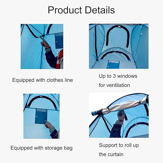 1-2 Person Portable Pop Up Shower Privacy Shelter Tents with 3 Windows Waterproof UV Protection Picnic Camping Fishing Shelter Tent Outdoor Dressing Room Beach Isolation Sun Shelter (Green)