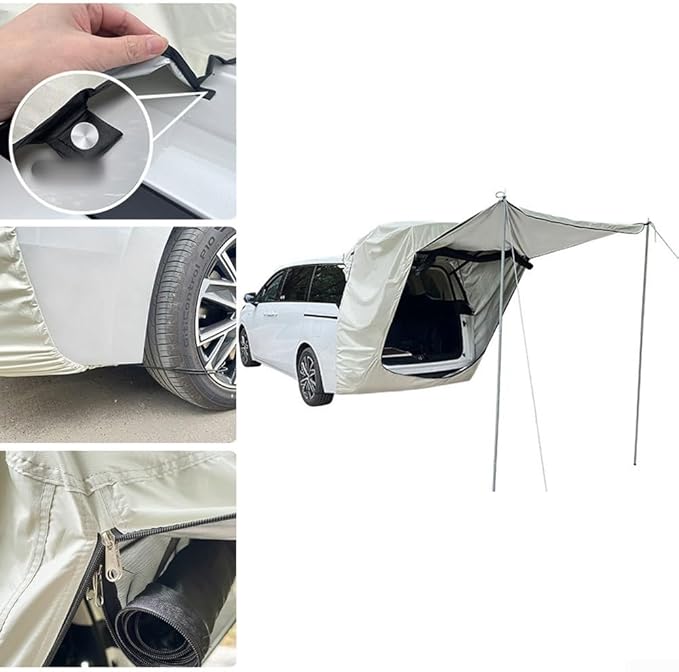 Car Side Awning Tent for SUV MPV Camping with Double Layer Mesh Design Waterproof 210D Oxford Fabric Outdoor Shelter Sunshade Canopy with Storage Bag