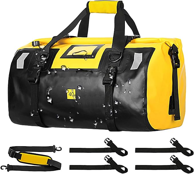 40L Waterproof Motorcycle Bag - Dry Backpack Heavy Duty Dry Duffle Bags with Reflective Strips Kayaking Camping Boatingbycyclemotorcycle Saddle Bagss Motorcycling Skiing Travel