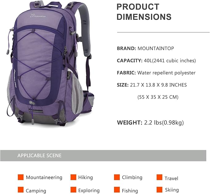 MOUNTAINTOP 40L Hiking BackpackLightweight Travel Backpack for Men Women Outdoor Backpacking Camping