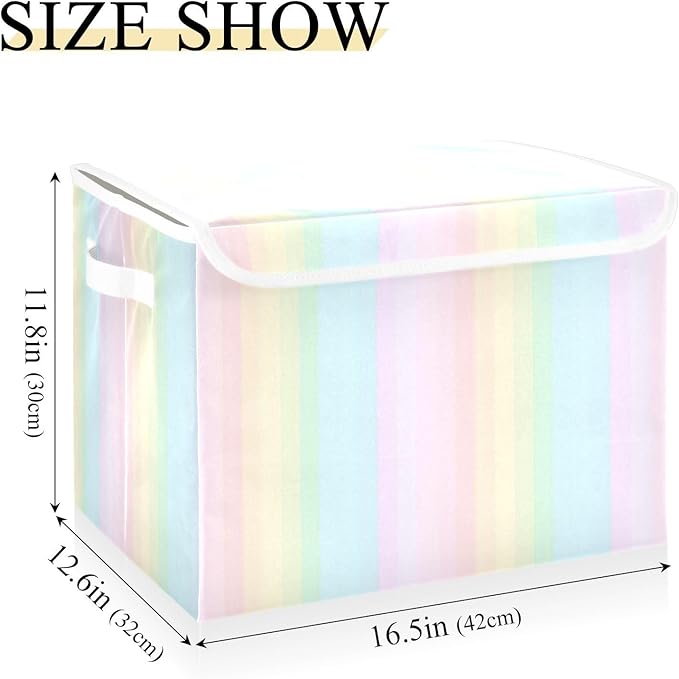 Collapsible Storage Bins with Lids Decorative Fabric Storage Cubes Closet Organizer and Storage Basket Boxes Containers for Clothes Box Chest Folding Rectangle Rainbow Stripes