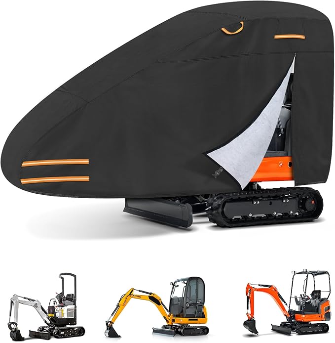 Mini Excavator Cover Fits 3000-4000 lbs Models 420D Oxford-Fabric Zippered Excavators Cover Compatible with Bobcat E20/Kubota U17/John Deere 17G/Yanmar ViO17 Waterproof UV Dust Snow Rain Protection
