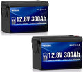 2 Packs 12V 300Ah LiFePO4 Lithium Battery Upgraded 200A BMS System Up to 15000+ Cycles Life 3840Wh Rechargeable Lithium Battery with Low-Temp Protection for RV Solar Marine Solar Panel Camping