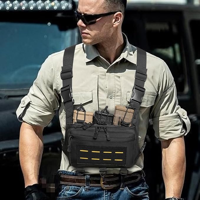 MiOYOOW Chest Bag Multi-compartment Waterproof Breathable Tactical Chest Rig Pack with Adjustable Shoulder Strap for Cycling Biking Work