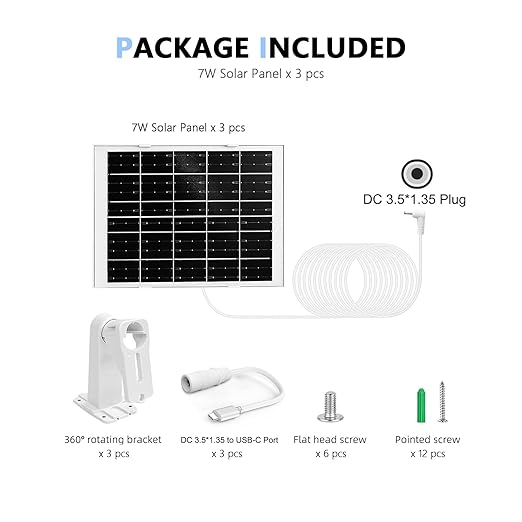 3 Pack Solar Panel Charger Compatible with Ring Solar Panel (2nd Generation) 8W Ring Outdoor Camera PlusOutdoor Cam (Stick Up Cam) Stick Up Cam Pro Spotlight Cam Plus Spotlight Cam Pro 10FT Cable