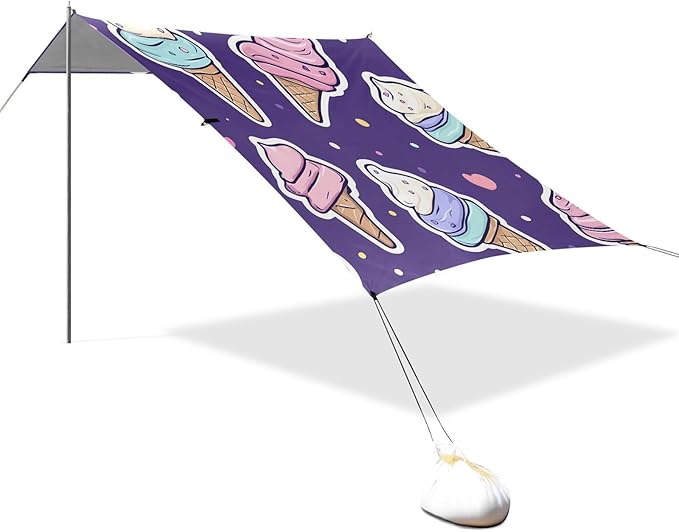 ALAZA Cartoon Ice Cream Pattern Beach Tent Sun Shelter Portable Canopy Sunshade for Outdoor Camping Picnics Backyard Fun 10x9 ft