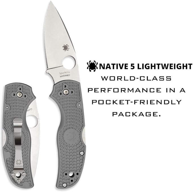 Spyderco Native 5 Signature Knife with 2.95 Maxamet Steel Blade and Gray FRN Handle - PlainEdge - C41PGY5