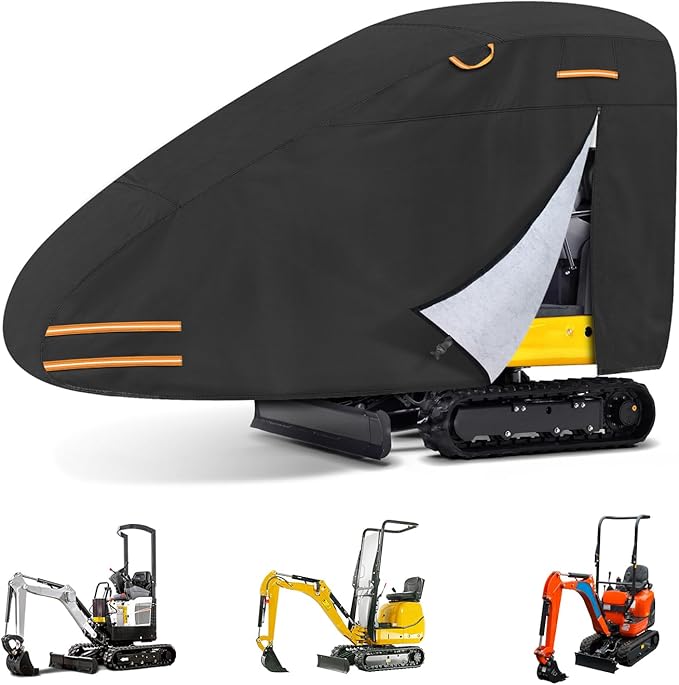 Mini Excavator Cover Fits 2000-3000 lbs Models 420D Waterproof Zippered Excavators Cover Compatible with Kubota K008-3/Bobcat E10/CAT 300.9D/Takeuchi TB210R UV Dust Snow Rain Protection Small