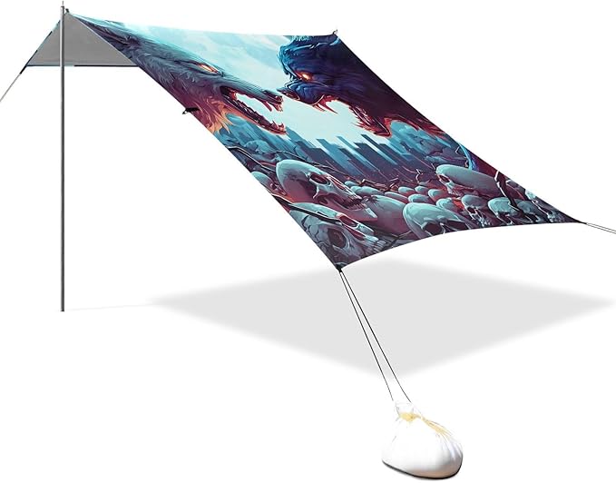 ALAZA Two Wolf Moon Skull Beach Tent Sun Shelter Portable Canopy Sunshade for Outdoor Camping Picnics Backyard Fun 10x9 ft