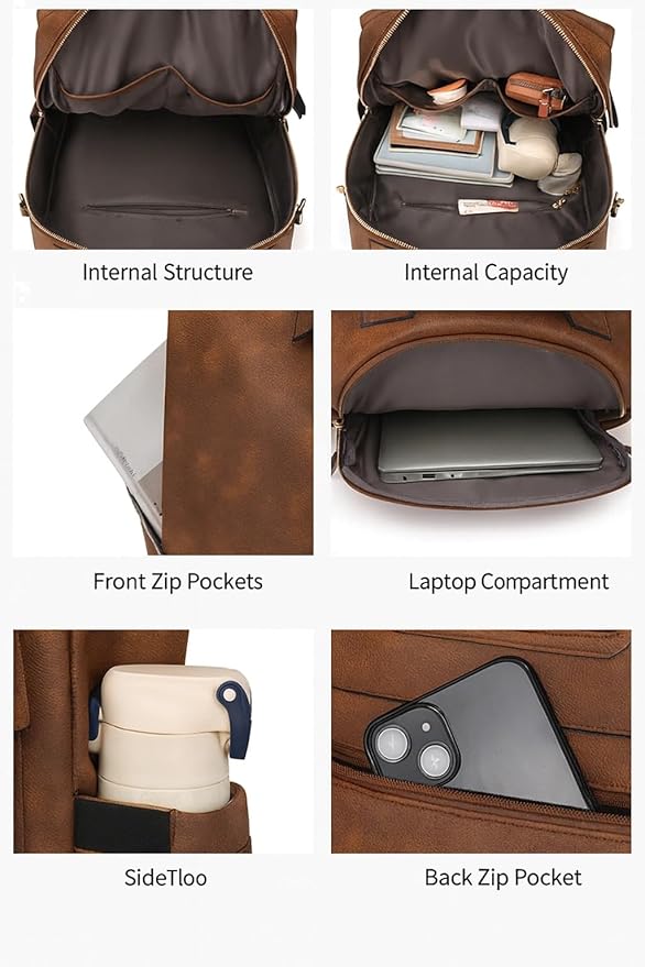 Women’s PU Leather Laptop Backpack Business Travel Shoulder Bag with Laptop Compartment – Multi-Functional Work Bag (Black)