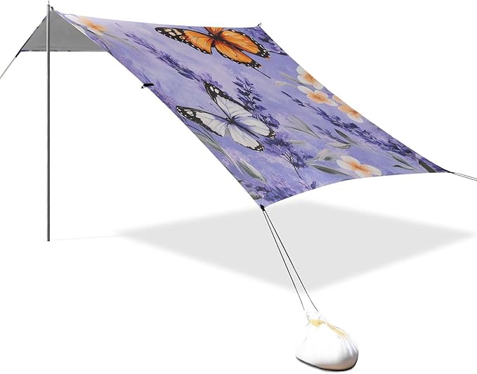 ALAZA Lavender Butterflies Spring Floral Beach Tent Sun Shelter Portable Canopy Sunshade for Outdoor Camping Picnics Backyard Fun 10x9 ft