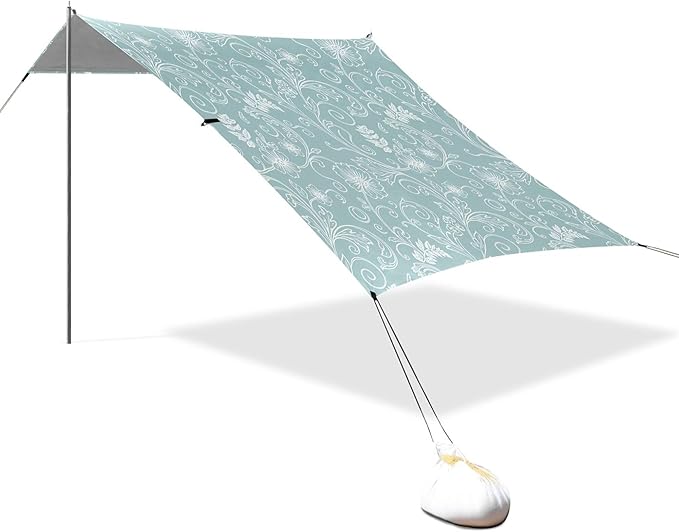 Easter Pattern Beach Canopy Sun Shelter with Sandbags &amp Sand Shovel &amp Windproof Ropes - Portable 110x126 Beach Shade Beach Tent for Camping Picnics