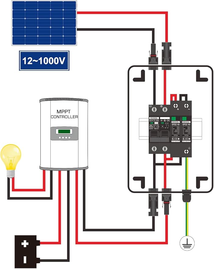 DIHOOL Solar Panel Disconnect Switch Box 40 Amp DC Circuit Breaker Box 1000V PV Combiner Box for RV