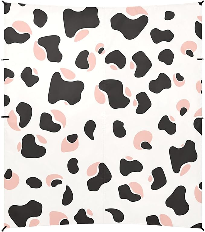 Simple Cow Print Pattern Vector Art Style White Background Pink and White Beach Cabana UPF50+ Protection Water-Resistant Shade Sun Shelter with Sand Pockets for Camping Picnics Backyard