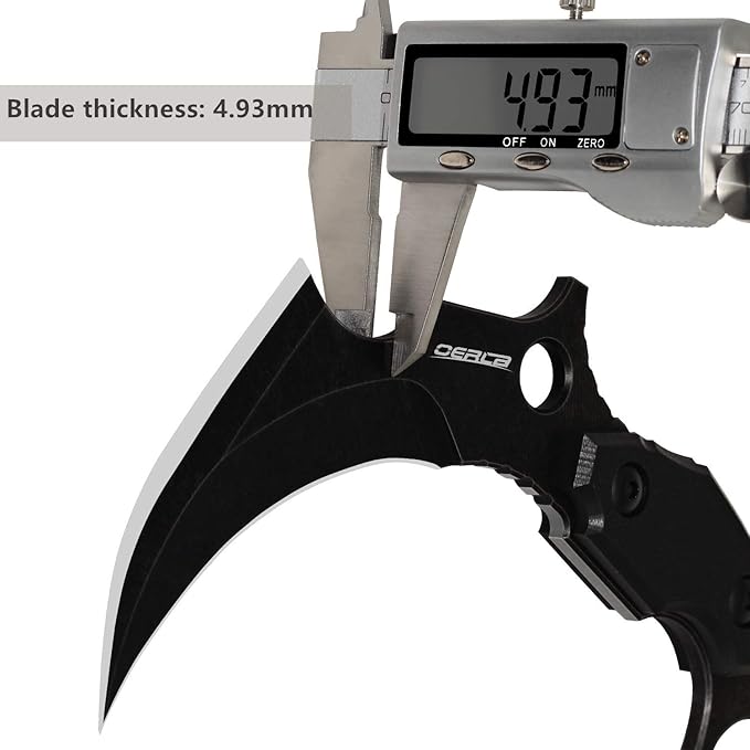 OERLA OL-0019BE Double Edge Karambit tactical Knife Full Tang 420HC Stonewashed Stainless Steel Fixed Blade Field Knife with EDC Adjustable Waist Clip and Kydex Sheath