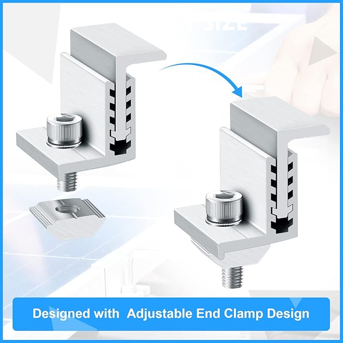 Zhengmy 20 Pack Solar Panel End Clamp Mounting Z Bracket Mid Clamps Aluminum Rail End Clamps Clips Adjustable Panels Grounding Gutter Kit for Pv Mounting System Install Hardware Fasteners Accessory