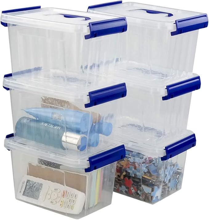 3 L Clear Storage Box Small Plastic Storage Latch Boxes 6-Pack