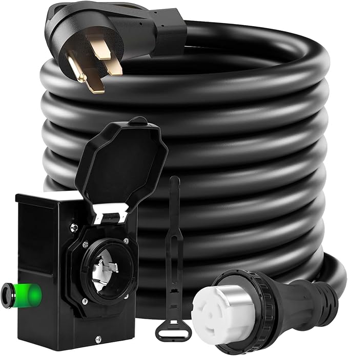 50 Amp 20FT RV Extension Cord Set with Power Inlet Box Heavy Duty NEMA 14-50P to SS2-50R Generator Cord 125/250V 12500W Twist Lock Cable for RV Trailer Camper Home Backup