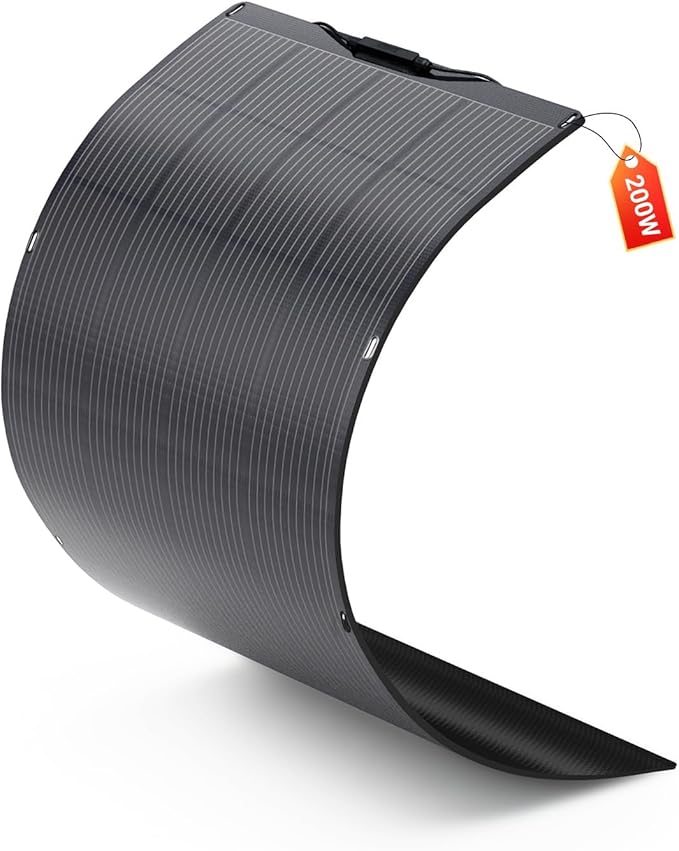 ALLPOWERS SF200 200W Flexible Solar Panel Ultra-Thin 3mm Bendable Monocrystalline Solar Charger 25% Efficiency IP68 Waterproof for RV Roof Camping Marine Use